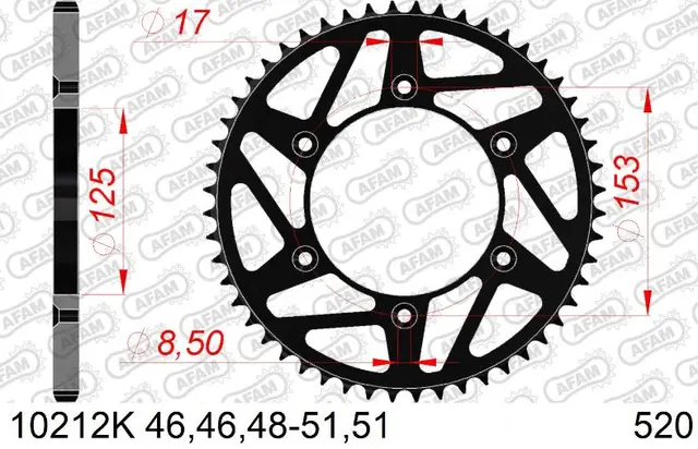 AFAM Bakdrev 520 Stål Sort - CR/CRF/XR CR/CRF/XR 125-650cc 