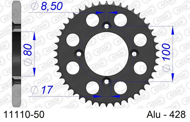 AFAm Bakdrev, Aluminium #428,50T CRF100F/XR100R 