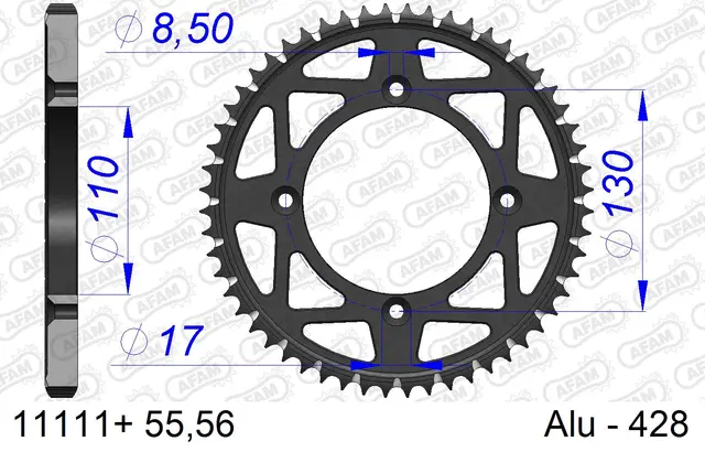 AFAM Bakdrev, Alu 428 S/C - Honda CR/CRF CR85 RB 2003-04, CRF150 RB  2007-19 