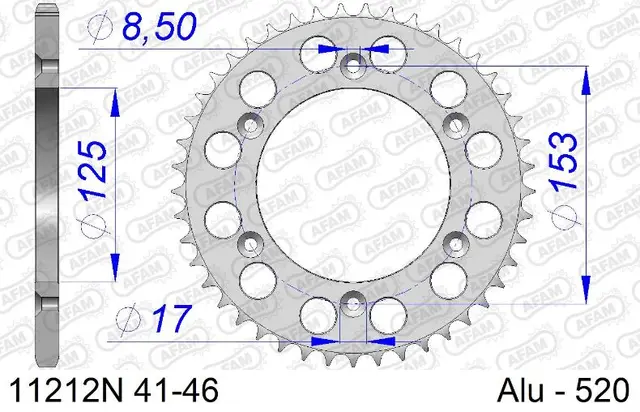 AFAM Bakdrev, Aluminium #520, 45T CRF125/250/450, CR 125/230/250/450,XR650 