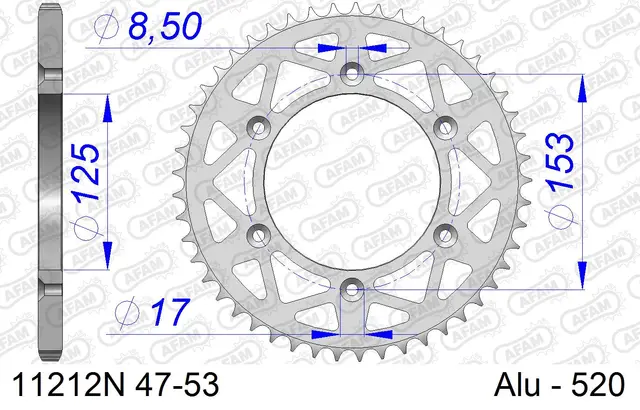 AFAM Bakdrev, Aluminium #520, 45T CRF125/250/450, CR 125/230/250/450,XR650 