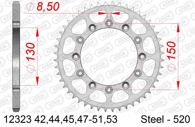 AFAM Bakdrev 520 Stål - Honda/Yamaha CB/NX/XL/XR/TTR/WR/YZ++ 