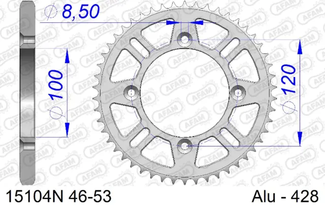 AFAM Bakdrev, Alu#428 - RM/YZ, 52T Suzuki RM 80/85, Yamaha YZ 80/85 