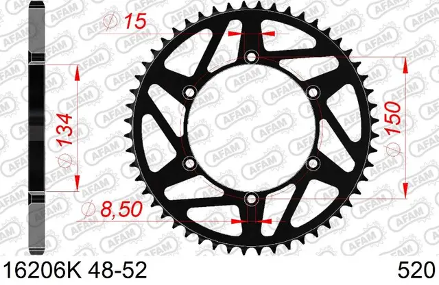AFAM Bakdrev 520 Stål Sort - Kawa KX/KXF KX250, KX250F, KX450F/X 