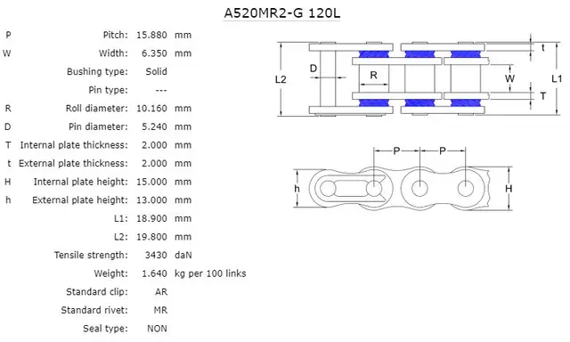 AFAM Kjede 520MR2-G - Gull,125-250cc MX Forsterket Kjede med Gullfarge 