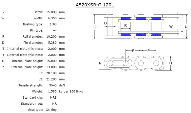 AFAM Kjede- A520XSR-G Gull,Xs,125-900cc Offroad/Gate/Sport-kjede for 125 - 900cc 