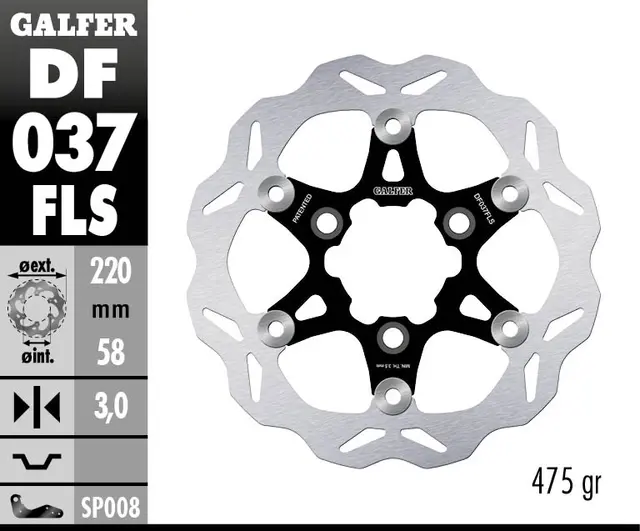 Galfer Bremseskive, Flytende Overdim  (C. Stål) 220X3mm 
