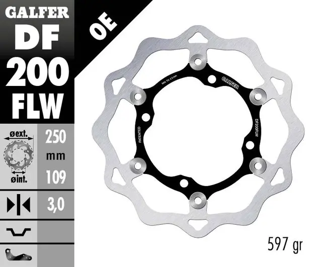 Galfer Bremseskive W, Flytende (C. Stål) 250x3mm 