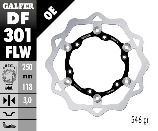 Galfer Bremseskive W, Flytende (C. Stål) 250x3mm 