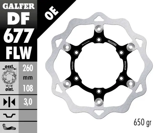 Galfer Bremseskive W, Flytende (C. Stål) 260x3mm 