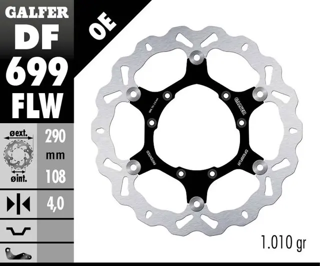 Galfer Bremseskive W, Flytende (C. Stål) 290x4mm 