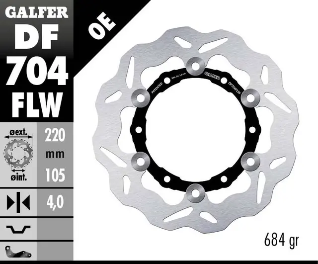 Galfer Bremseskive W, Flytende (C. Stål) 220x4mm 