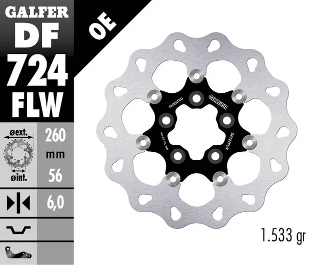 Galfer Bremseskive W, Flytende (C. Stål) 260x6mm 