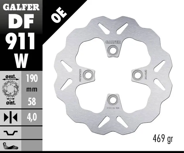 Galfer Bremseskive, W, Fast, 190x4mm 