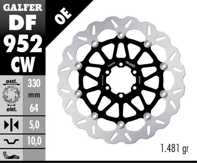 Galfer Bremseskive W, Flytende Kompl. (C. Alu.) 330x5mm 