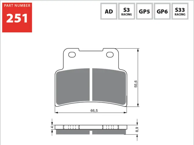 Goldfren Bremseklosser - Aprilia/Yamaha+ 68,6 x 55,6 x 8,9 mm 
