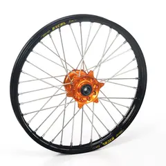 Haan Framhjul 17x3,50 - KTM/HQ/HU - 22mm Sort Ring/Eiker/Nippler, Oransje Nav