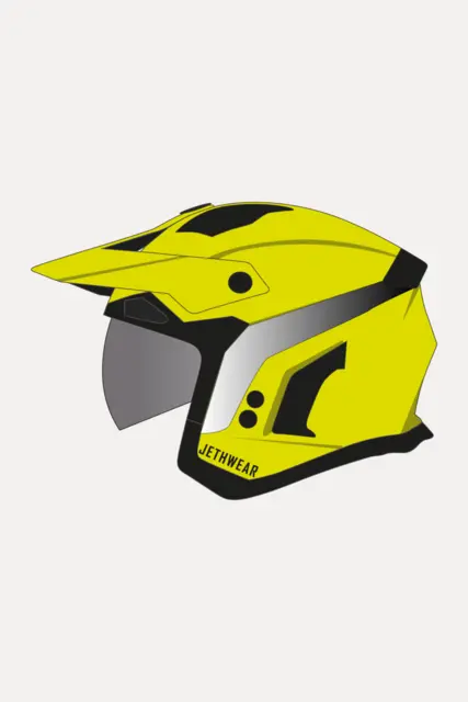 Jethwear Halvhjelm "Open Face" V2 Safety Yellow, med solvisir 
