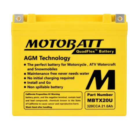 MotoBatt MBTX20U 12V Batteri 4-Polet, 310CCA, 21Ah, 175x87x155, AGM