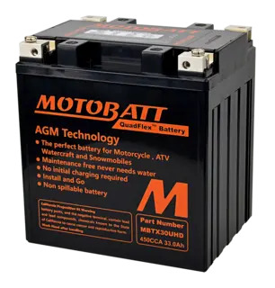 MotoBatt MBTX30UHD 12V Batteri 4-Polet, 450CCA, 33Ah, 166x126x175, AGM