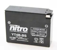 Nitro YT4B-BS Batteri Vedlikeholdsfritt 12V, 2.3Ah, 113x38x87, Syreflaske, AGM