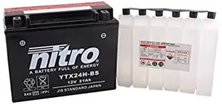 Nitro YTX24H-BS Batteri Vedlikeholdsfr. 12V, 21Ah, 205x87x162, Syrepakke, AGM