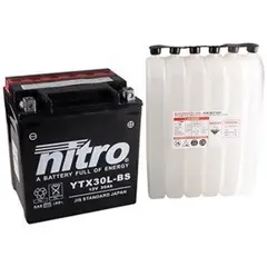 Nitro YTX30L-BS Batteri Vedlikeholdsfr. 12V, 30Ah, 166x126x175, Syreflaske, AGM