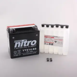 Nitro YTX14-BS Batteri Vedlikeholdsfritt 12V, 12Ah, 150x87x145, Syreflaske, AGM