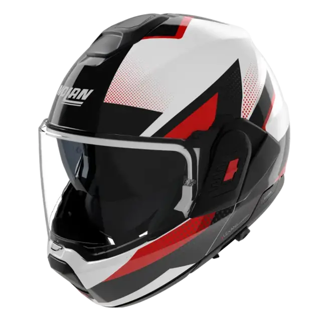 Nolan N120-1 Ciclone Hvit/rød ECE 22-06, N-Com, Hjelm m/"Flip back" 