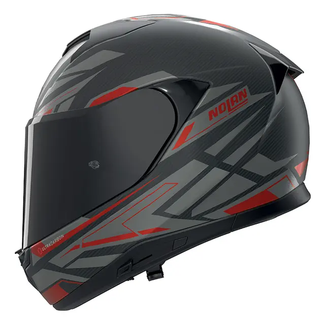 Nolan X-904 Carbon Rombo Rød ECE 22-06 N-Com DD-Ring Sport Solvisir 