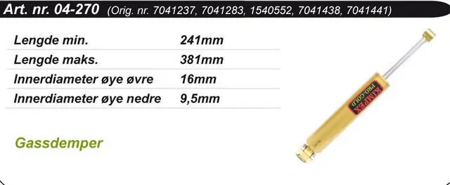 Støtdemper Polaris Bakre - Gass 7041438 7041237,7041283,7041154,1540522,7041130 