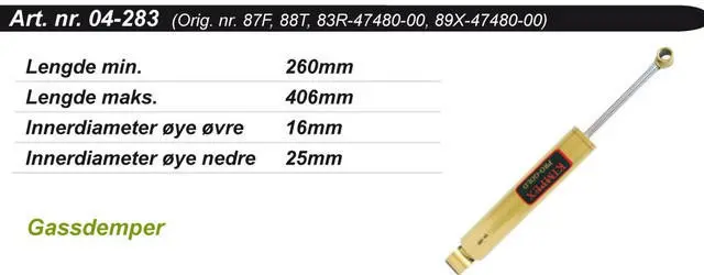 Støtdemper Yamaha Bakre Kimpex Gold 88T4748000, 87F4748000, 88X4748000 + 